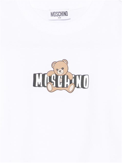 T-shirt bambina Moschino corta bianca con logo Teddy Bear MOSCHINO KID-TEEN | HDM072LBA0010101